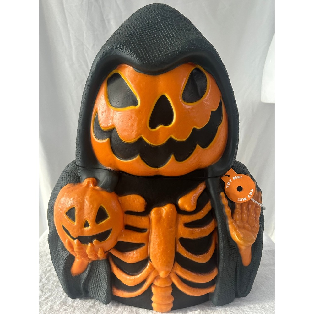 Halloween Animated Skeleton Pumpkin Reaper Hooded Figure Prop Orange Black #1009